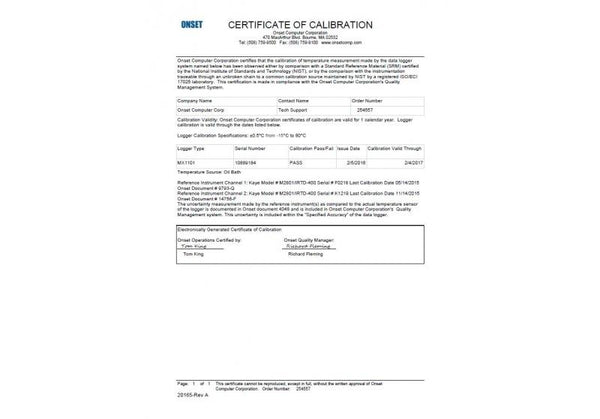 NIST Temperature point Certification